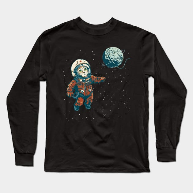 Space Cat with Yarn Ball Long Sleeve T-Shirt by sketchboy01